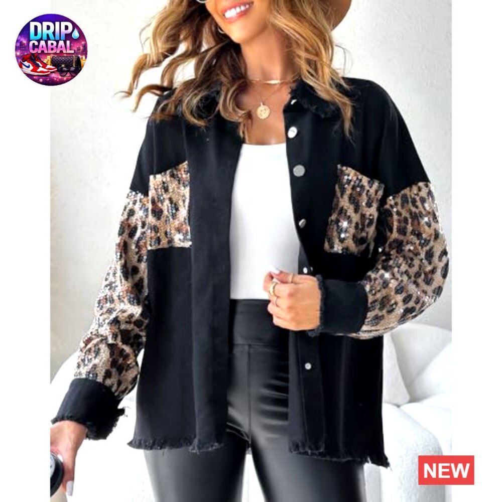 Oversized Denim Shacket Sequin Patchwork Long Sle… - image 6